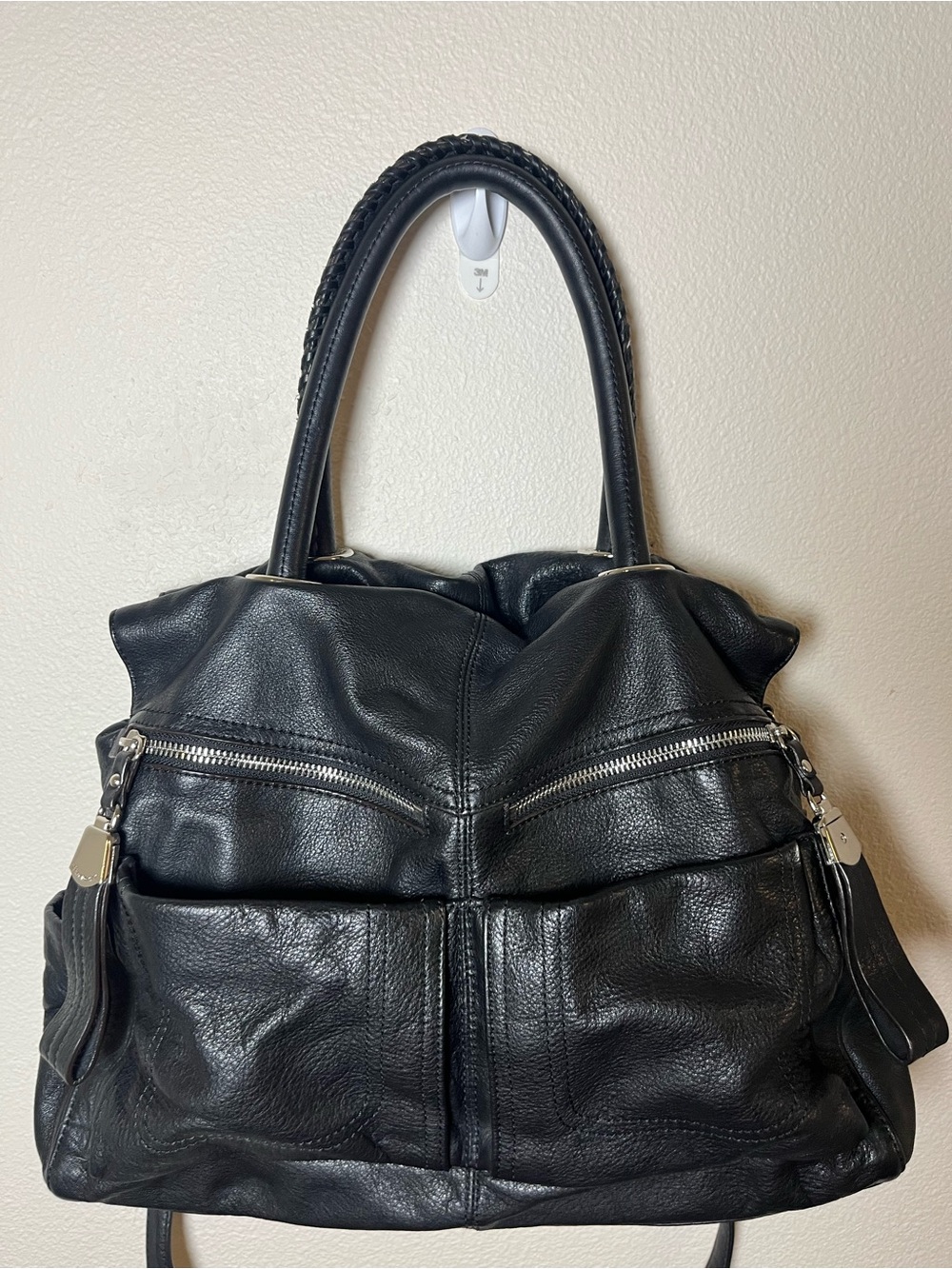 b. makowsky Vintage y2k Black Leather Satchel with Long Strap